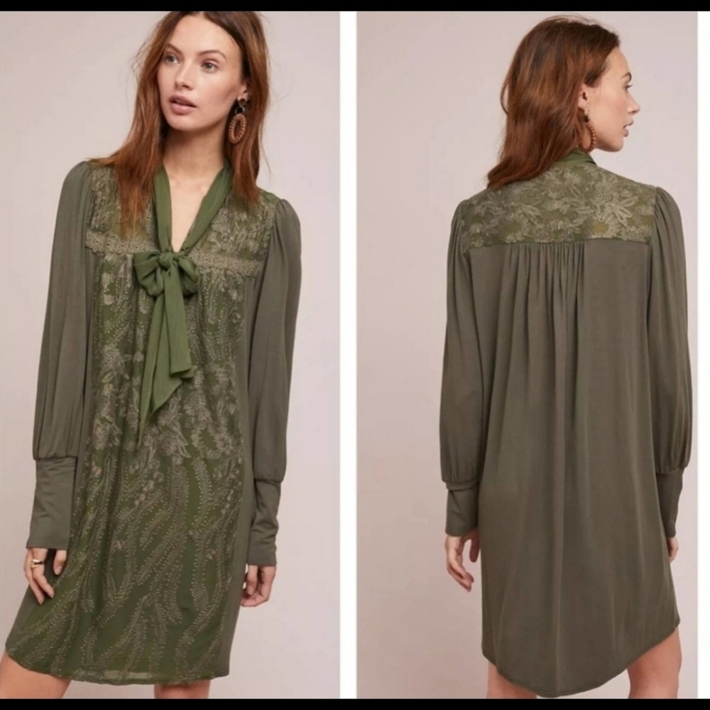 Anthropologie Green Long-Sleeve Dress